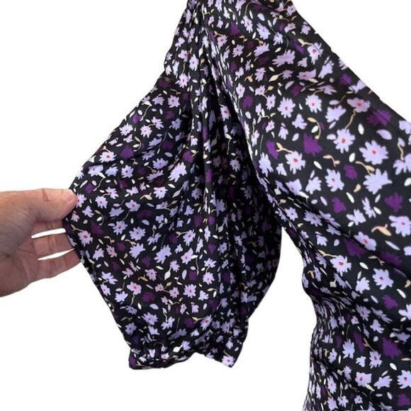 Chinti & Parker Gabriel Floral Mini Dress Black and Purple Wrap Look Size 6 - Picture 4 of 13